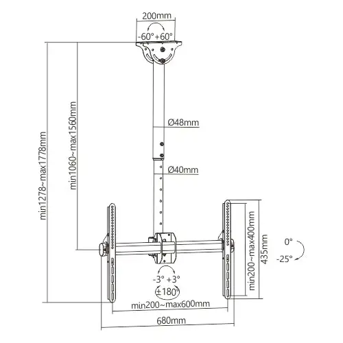 Titan AV 37-70" LED TV Ceiling Mount Bracket With Tilt & Swivel 4 Titan AV 37-70" LED TV Ceiling Mount Bracket With Tilt & Swivel - Image 2