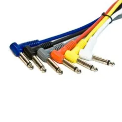 Titan AV 0.3m 1/4" Right Angle Mono Jack Guitar Patch Lead, Multi Colour Pack Of 6